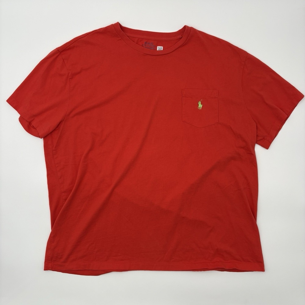 Polo Ralph Lauren Pocket T Shirt Mens XL Red Classic Fit Lime Green Pony Logo